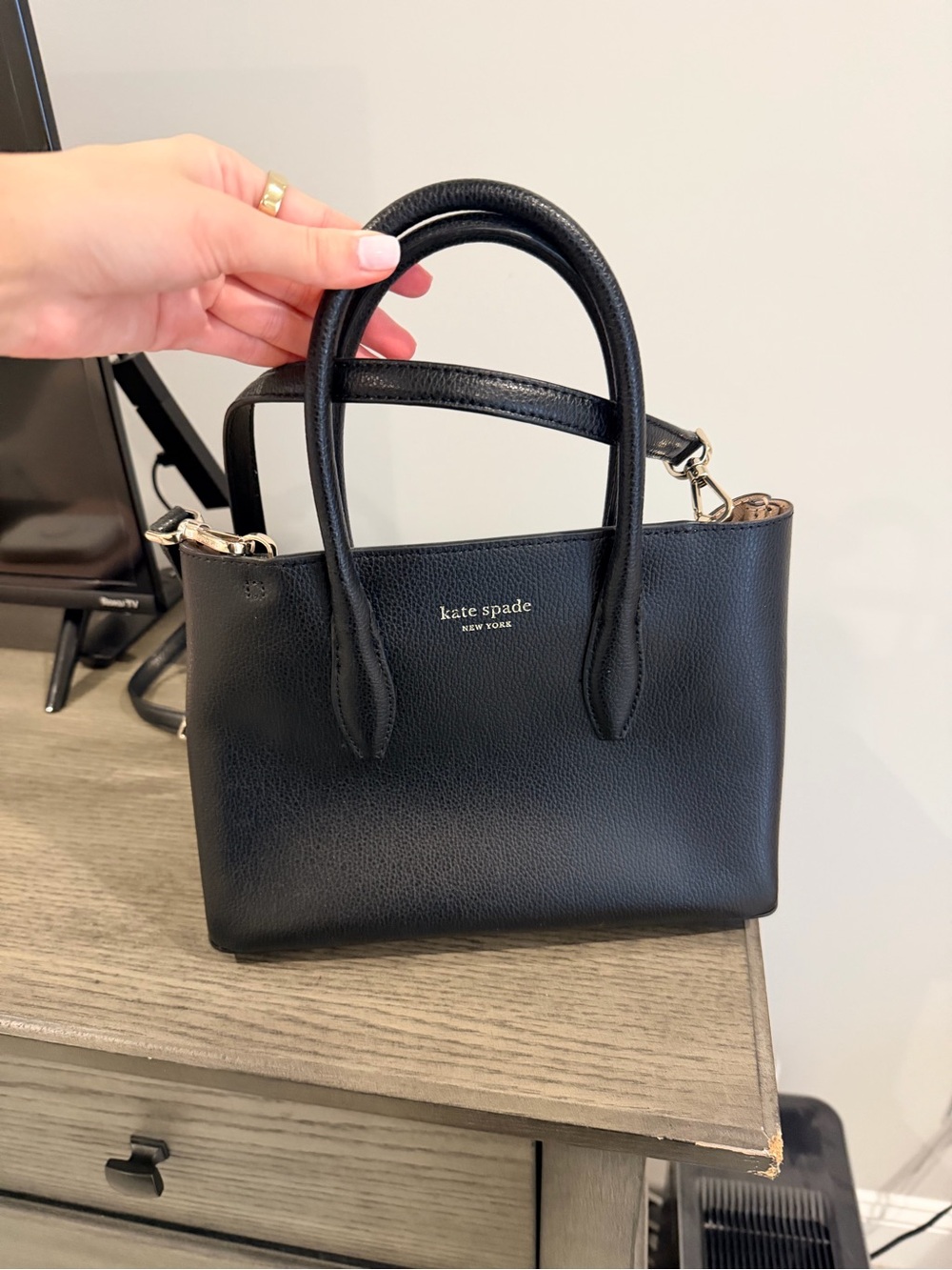 kate spade Black Pebbled Leather Small Satchel with Top Handles